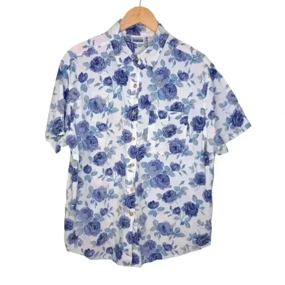 Basic Edition Floral Short Sleeve Button Down Flo… - image 1